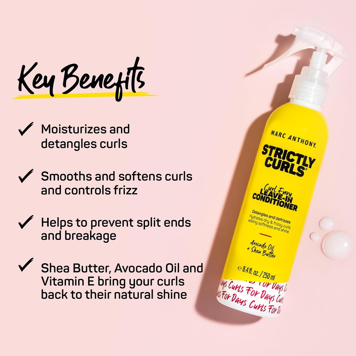 Marc Anthony Leave-In Conditioner, Strictly Curls - Shea Butter, Vitamin E & Avocado Oil Softens & Defines Coarse Curls - Sulfate-Free Anti-Frizz Styling Product for Curly, & Wavy Hair