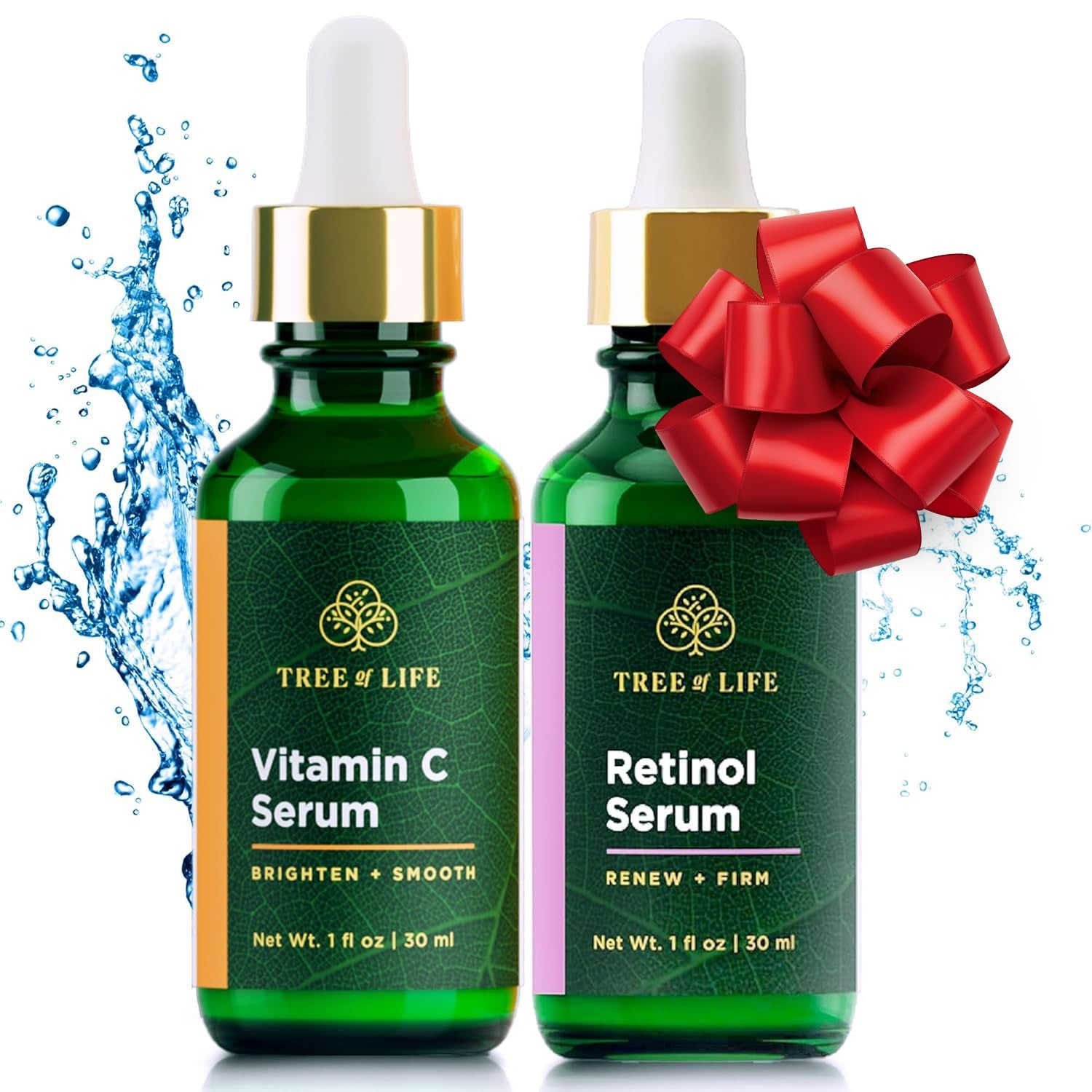 Tree of Life Beauty Facial Skin Care Set, Brightening, Firming, Hydrating, Dry Face, Dermatologist Tested - Trio Power Kit, Vitamin C, Retinol and Hyaluronic Acid, 3 Count of 1 Fl Oz