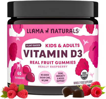 LLAMA NATURALS Vitamin D3 Gummies for Kids & Adults – Vegan, No Sugar – 60 Ct
