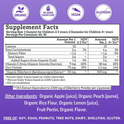Llama Naturals Elderberry Gummies for Kids, Vegan, Organic Immune Support Supplement with Vitamin C and Zinc, Toddler Real Fruit Gummy Vitamins for Immunity, Chewable, No Added Sugar Cane, 60 Ct