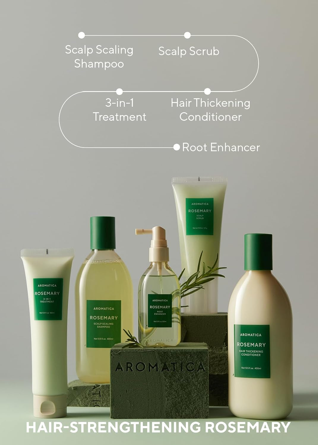Aromatica Rosemary Scalp Scaling Shampoo and Conditioner Set 13.53 Fl.Oz Each – Vegan Hair Care Gift Set with Rosemary Oil. Sulfate Free Shampoo Conditioner for Hair Growth