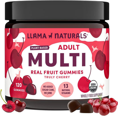 Llama Naturals Multivitamin for Women, Vegan, Organic Gummies with Vitamin D, C and K, Women'S Real Fruit Gummy Vitamins, Chewable Multivitamin Supplement, No Added Sugar Cane, Strawberry, 120 Ct