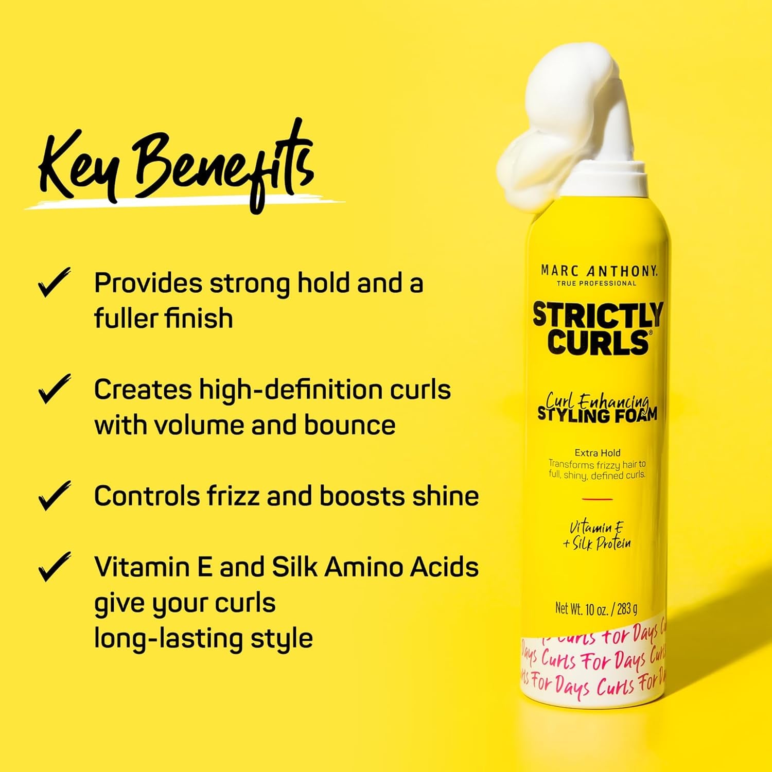 Marc Anthony Curl Enhancing Styling Foam, Extra Hold, Strictly Curls - Vitamin E & Silk Proteins Transforms Frizzy Hair to Full, Shiny, Defined Curls - Sulfate-Free Anti-Frizz Styling Mousse Product