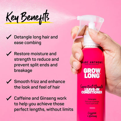 Marc Anthony Leave-In Conditioner Spray & Detangler, Grow Long Biotin - Anti-Frizz Deep Conditioner for Split Ends & Breakage - Vitamin E, Caffeine & Ginseng for Curly, Dry & Damaged Hair